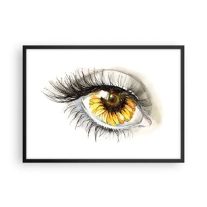 Poster in cornice nera - Occhio artistico con iride a forma di girasole - 70x50cm - Uno sguardo caldo come l'estate - Decorazione murale moderna per soggiorno e camera da letto ARTTOR