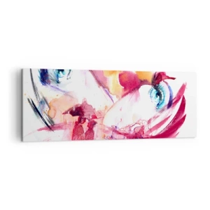 Quadro su tela - Stampe su Tela - Un volto astratto con occhi espressivi e accenti rossi. - 140x50cm - Insieme il mondo fiorisce - Decorazione murale moderna per soggiorno e camera da letto ARTTOR