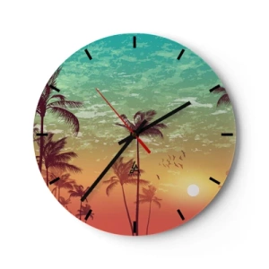Orologio da parete - Orologio in Vetro - Palme contro il cielo nelle sfumature del tramonto - 30x30cm - Climi tropicali - Decorazione murale moderna per soggiorno, cucina e camera da letto ARTTOR