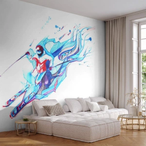 Fotomurali Premium Sand - Uno sciatore in una composizione dinamica ad acquerello - 100x70cm - A tutta velocità verso la gioia - Decorazione murale moderna per soggiorno e camera da letto ARTTOR