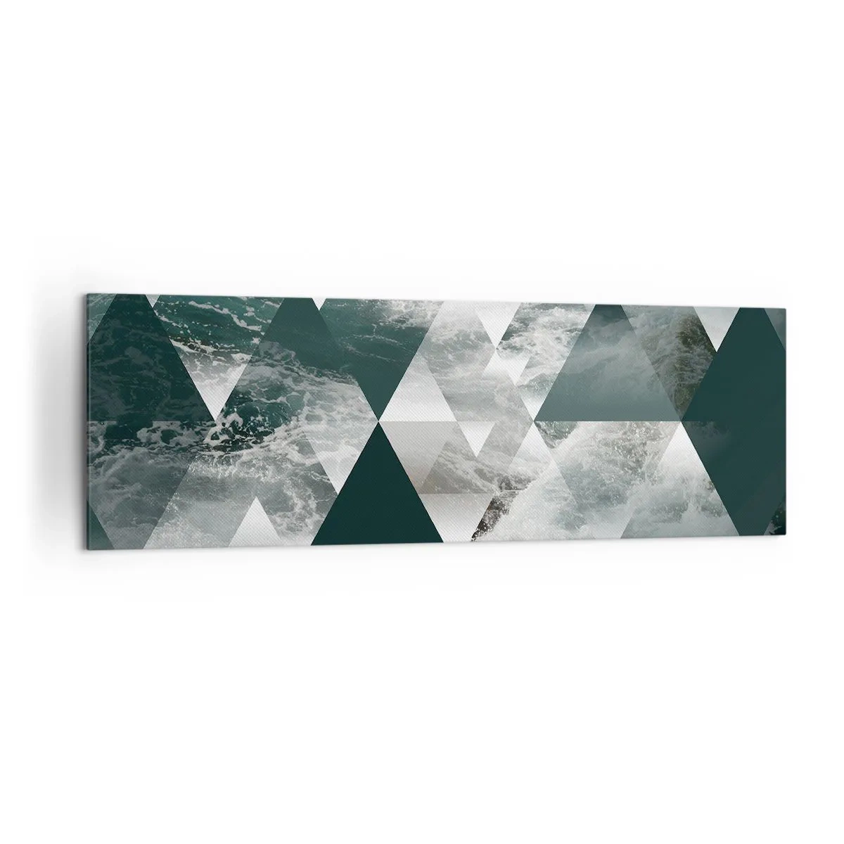 Quadro su tela - Stampe su Tela - Motivo geometrico con motivo a onde nei toni del verde - 160x50cm - Prospettiva di cristallo - Decorazione murale moderna per soggiorno e camera da letto ARTTOR