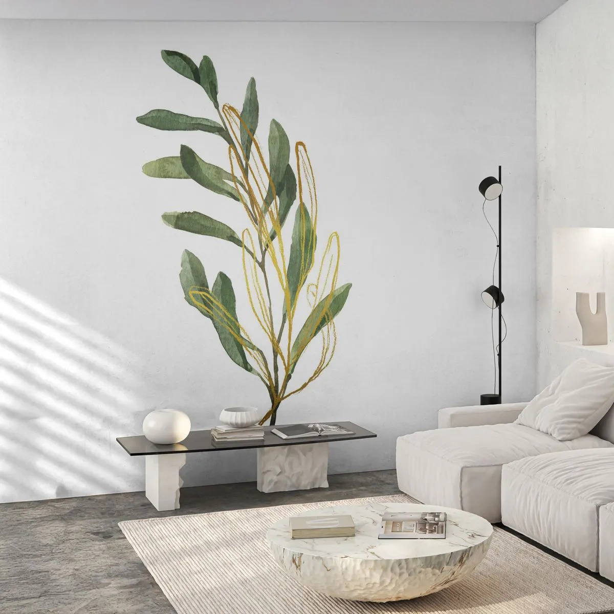 Fotomurali Premium Canvas - Ramo verde con foglie su sfondo bianco - 100x70cm - Tutto ciò che è buono - Decorazione murale moderna per soggiorno e camera da letto ARTTOR