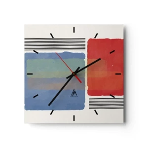 Orologio da parete - Orologio in Vetro - Composizione geometrica con blocchi colorati e linee - 30x30cm - Spirito e lettera della geometria - Decorazione murale moderna per soggiorno e camera da letto ARTTOR