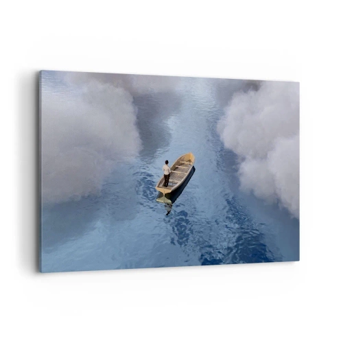 Quadro su tela - Stampe su Tela - Un uomo su una barca in un mare calmo circondato da nuvole - 100x70cm - Vita - viaggio - incertezza  - Decorazione murale moderna per soggiorno e camera da letto ARTTOR