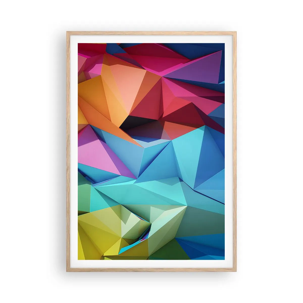 Poster in cornice rovere chiaro - Origami arcobaleno - 70x100 cm