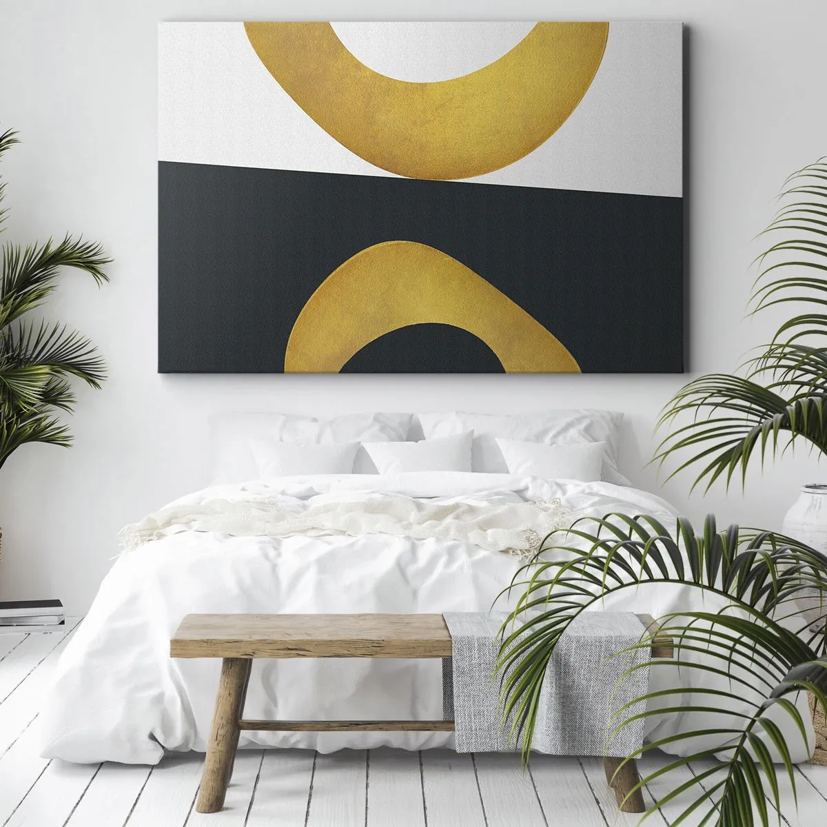 Quadro su tela - Stampe su Tela - Forme geometriche in oro su sfondo bianco e scuro - 70x50cm - Iniziamo dall'oro - Decorazione murale moderna per soggiorno e camera da letto ARTTOR