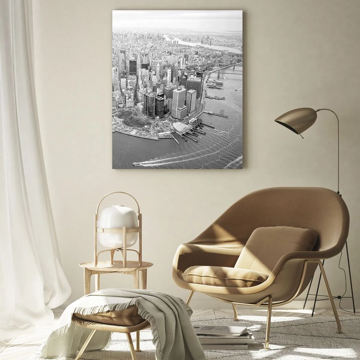 Quadro su vetro - Vista aerea di Manhattan in bianco e nero - 70x100cm - Come non amarla? - Decorazione murale moderna per soggiorno e camera da letto ARTTOR
