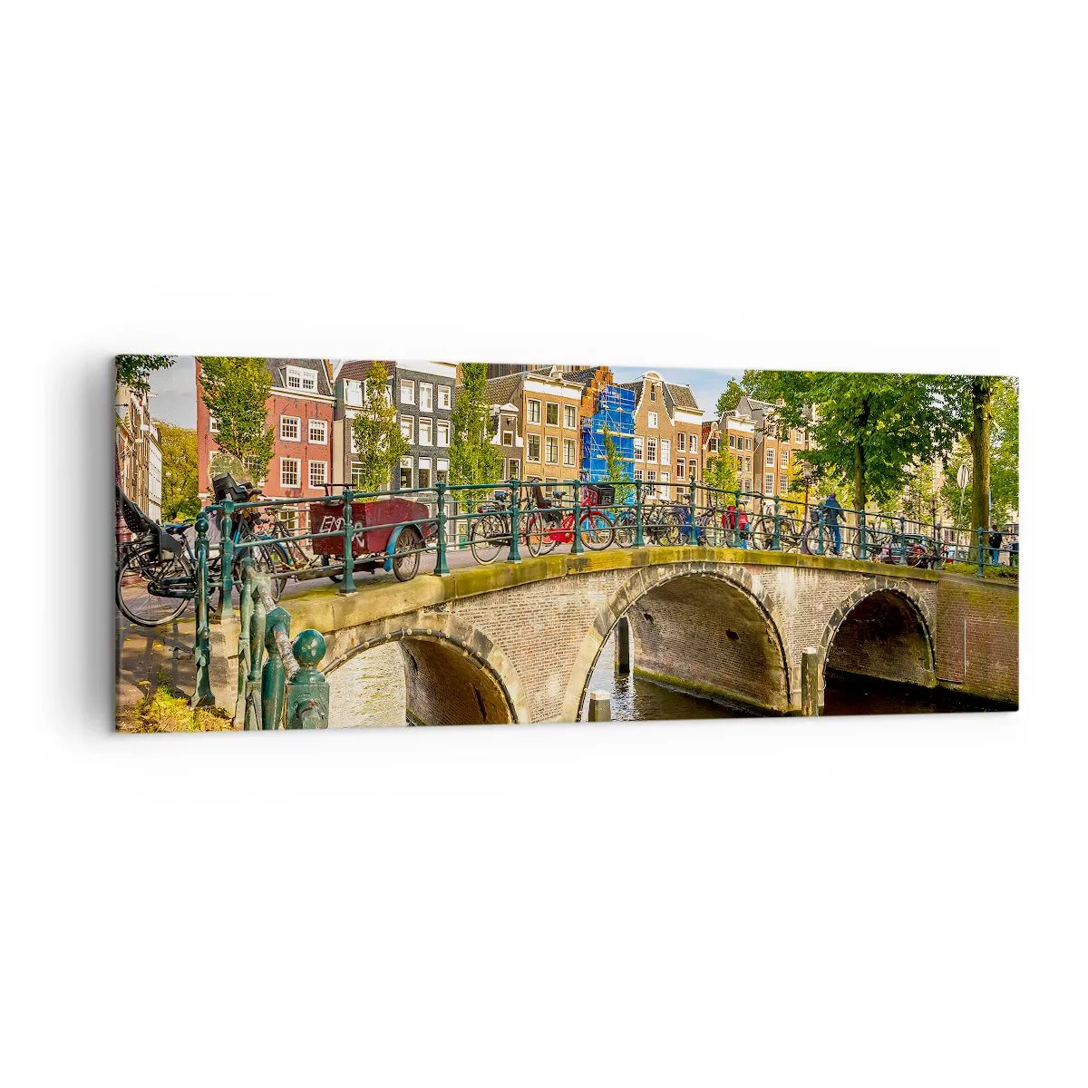 Quadro su tela - Stampe su Tela - Un pittoresco canale con un ponte ad Amsterdam - 140x50cm - La primavera sul canale - Decorazione murale moderna per soggiorno e camera da letto ARTTOR