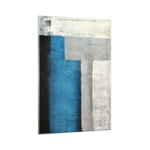 Quadro su vetro - Una composizione astratta con sfumature di blu, grigio e bianco. - 80x120cm - Composizione poetica in grigio e blu - Decorazione murale moderna per soggiorno e camera da letto ARTTOR