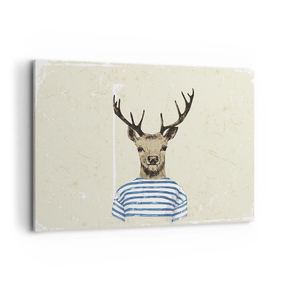 Quadro su tela - Stampe su Tela - Un cervo con una camicia a righe su uno sfondo chiaro con una trama delicata - 120x80cm - Mi piacciono le camicie a righe! - Decorazione murale moderna per soggiorno e camera da letto ARTTOR