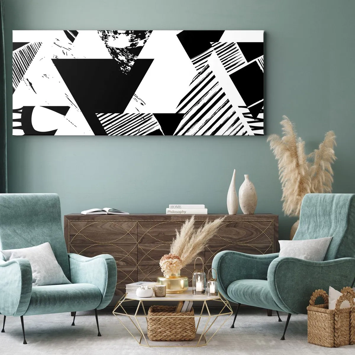 Quadro su tela - Stampe su Tela - Pioggia di triangoli - 100x40 cm