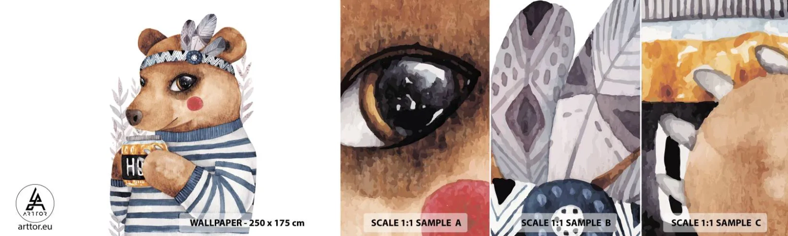 Campione di Fotomurale Adesivo Deluxe Sticker - Dolce orsetto - Astrazione, Per bambini, Orso - 100x30 cm