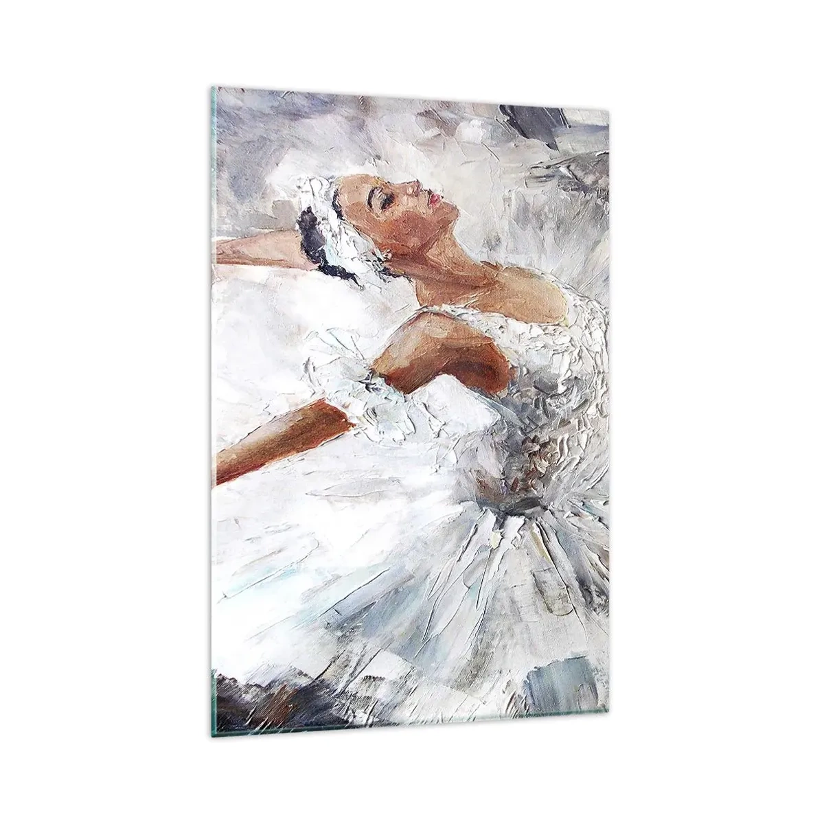 Quadro su vetro - Una ballerina in abito bianco che balla - 80x120cm - Delicata e leggera come il tulle - Decorazione murale moderna per soggiorno e camera da letto ARTTOR
