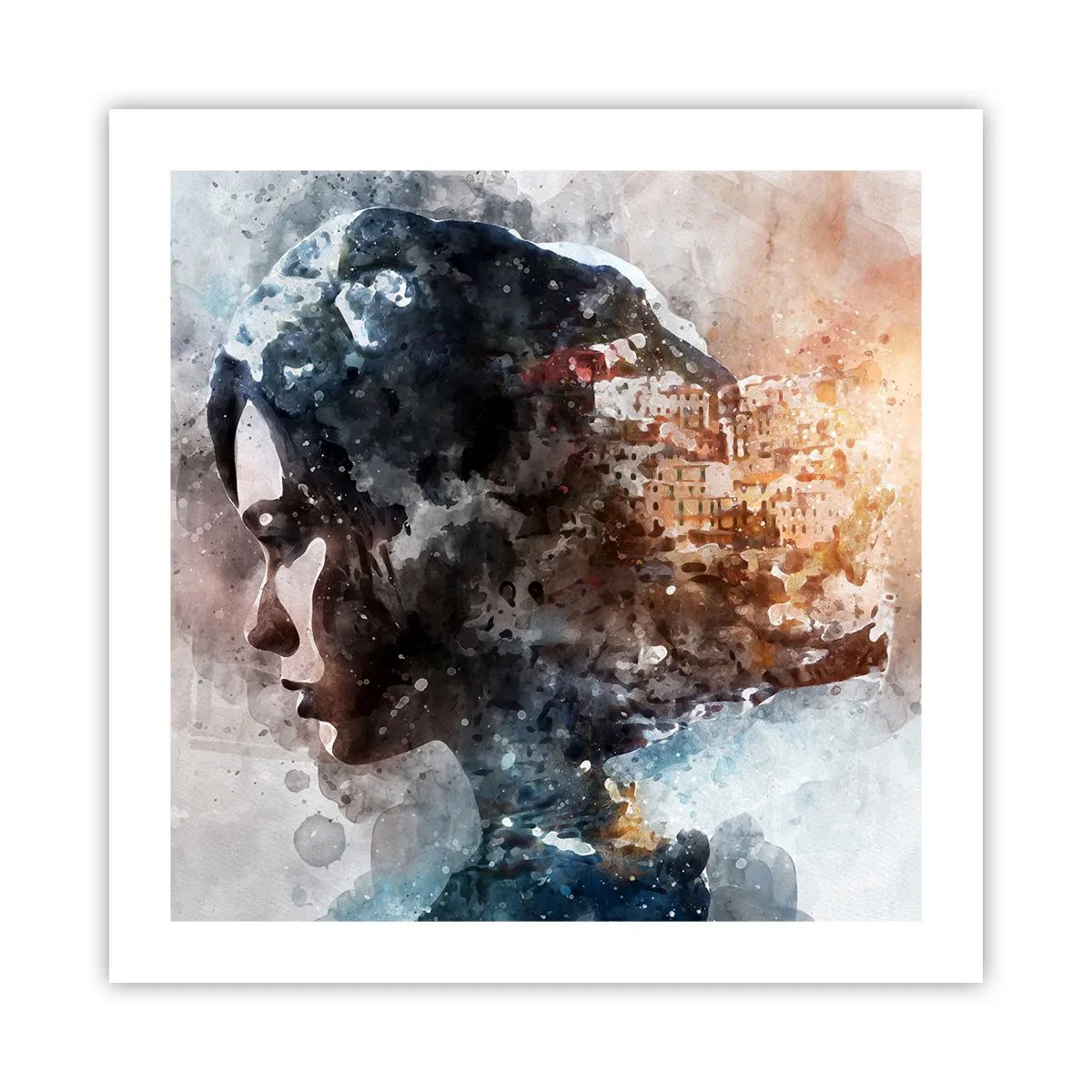 Poster - Racconto su una ragazza con città sullo sfondo - 50x50 cm