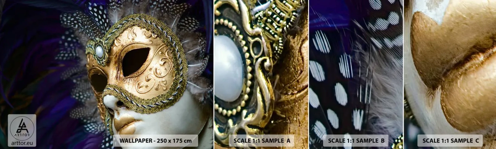 Campione Di Fotomurale Standard Eco - Ritratto di Venezia in oro - Cappuccio, Pezzo, Venezia - 100x30 cm