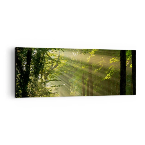 Quadro su tela - Stampe su Tela - Sentiero nel bosco con raggi di sole che brillano attraverso gli alberi - 140x50cm - Un attimo nel bosco - Decorazione murale moderna per soggiorno e camera da letto ARTTOR