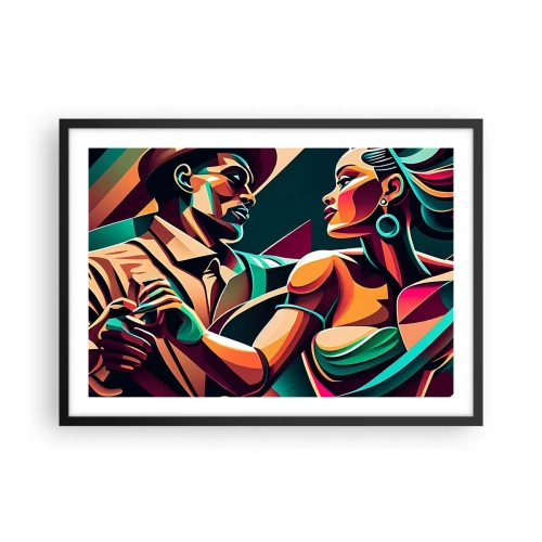 Poster in cornice nera - Una coppia stilizzata che balla con colori geometrici e vivaci. - 70x50cm - Al ritmo del cuore - Decorazione murale moderna per soggiorno e camera da letto ARTTOR