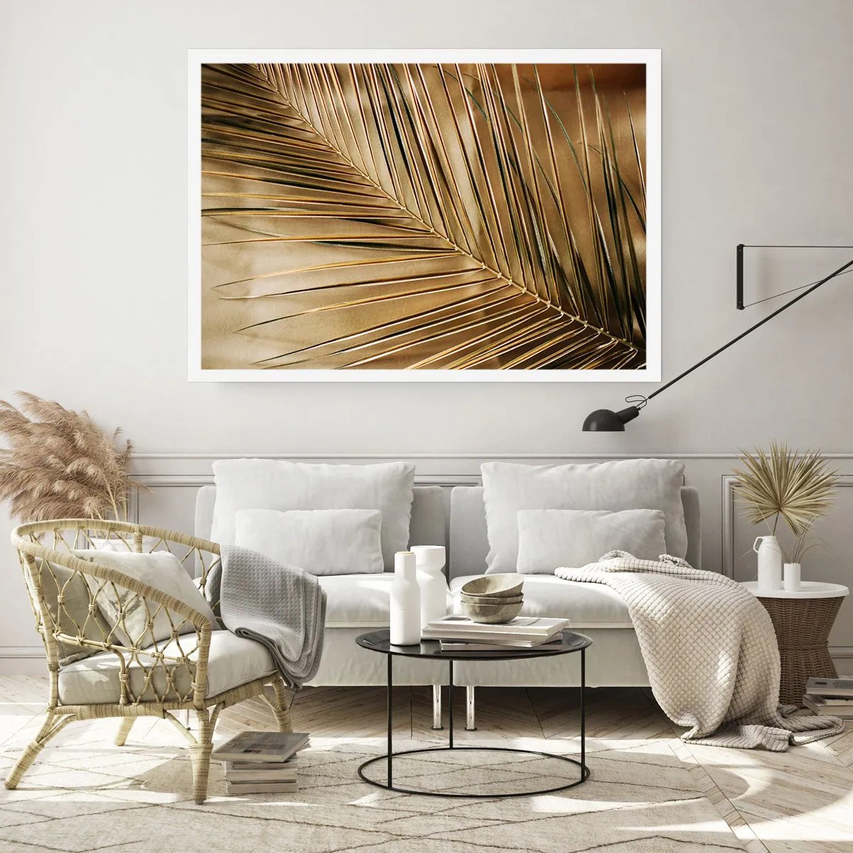 Poster - Foglia di palma dorata su sfondo solido - 100x70cm - Colonnato naturale - Decorazione murale moderna per soggiorno e camera da letto ARTTOR