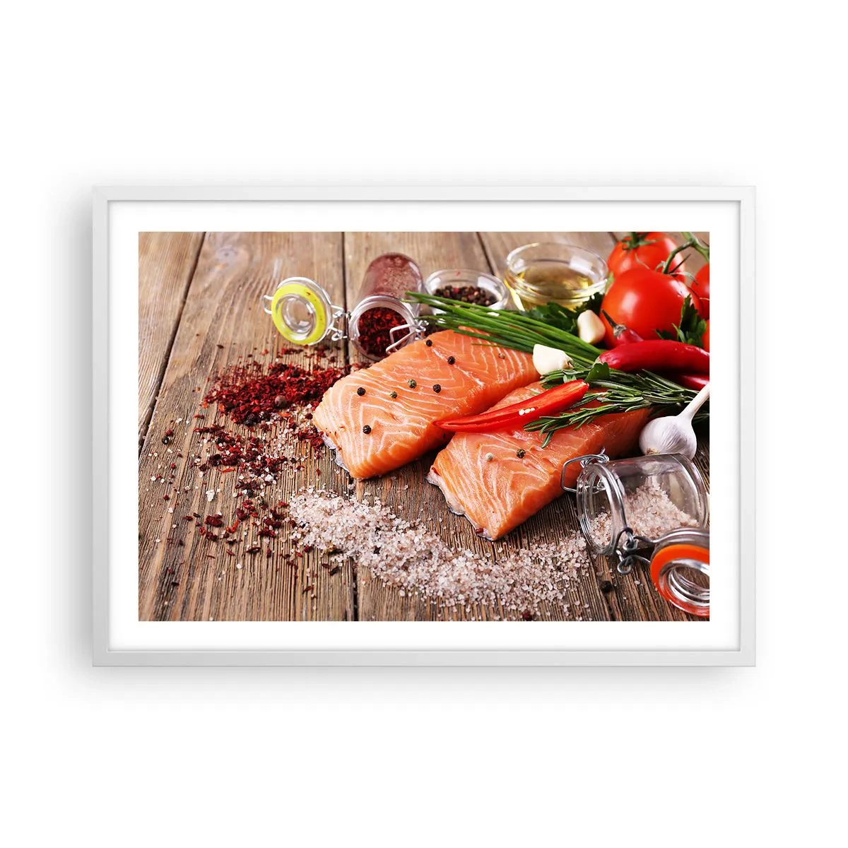 Poster in cornice bianca - Avventura norvegese in cucina - 70x50 cm