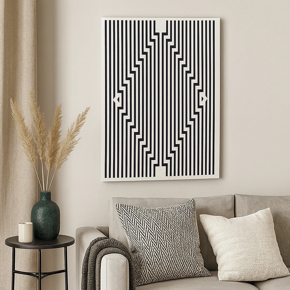 Quadro su tela - Stampe su Tela - Linee bianche e nere che creano un effetto di illusione geometrica - 50x70cm - Illusione geometrica - Decorazione murale moderna per soggiorno e camera da letto ARTTOR