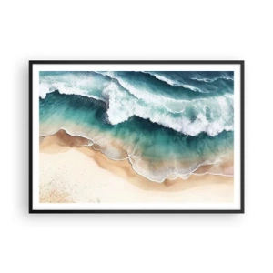 Poster in cornice nera - Vista della spiaggia e delle onde del mare nelle tonalità del turchese - 100x70cm - L'eterno incontro - Decorazione murale moderna per soggiorno e camera da letto ARTTOR