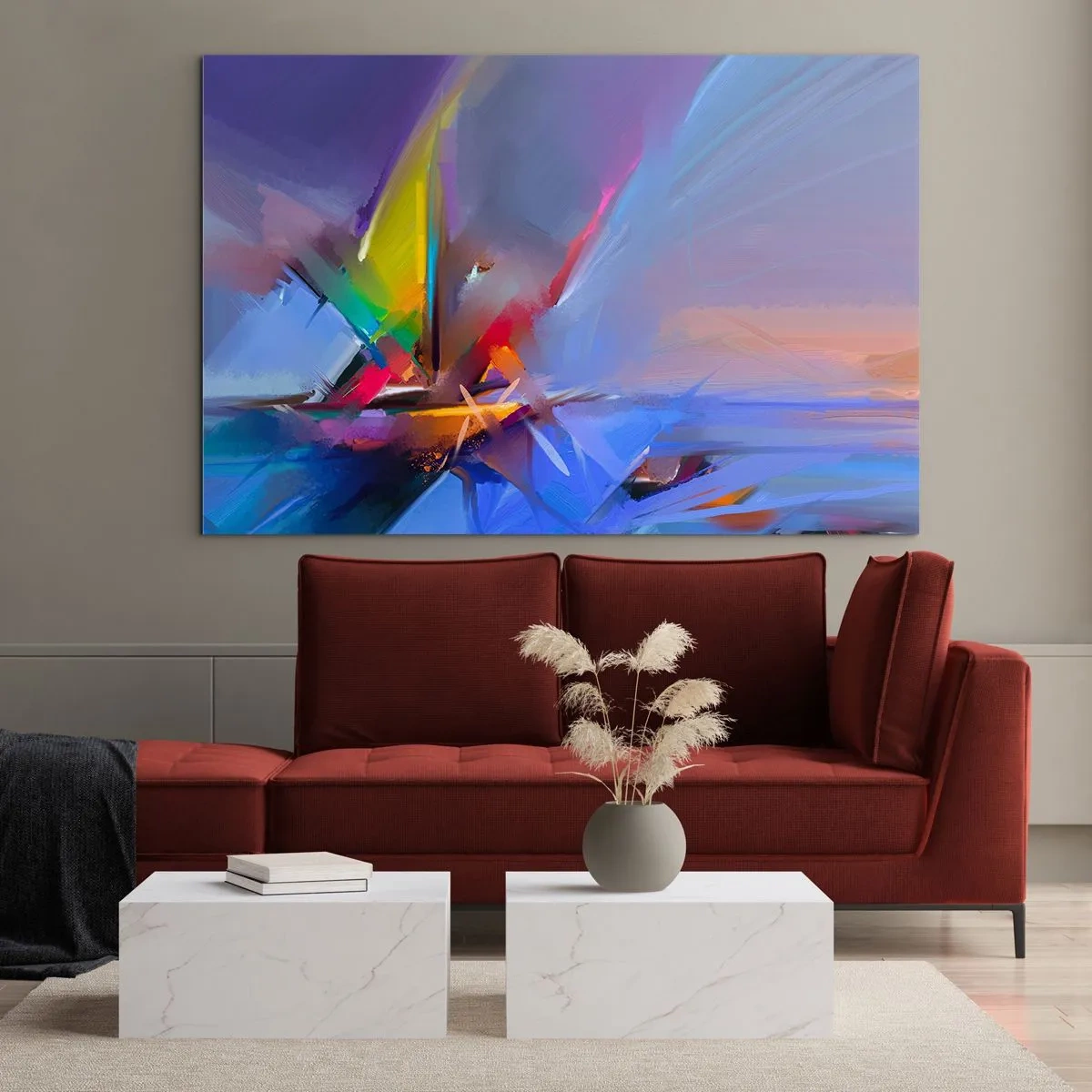 Quadro su vetro - Eliche astratte dai colori vivaci contro un cielo pastello - 120x80cm - Eliche come un uccello - Decorazione murale moderna per soggiorno e camera da letto ARTTOR