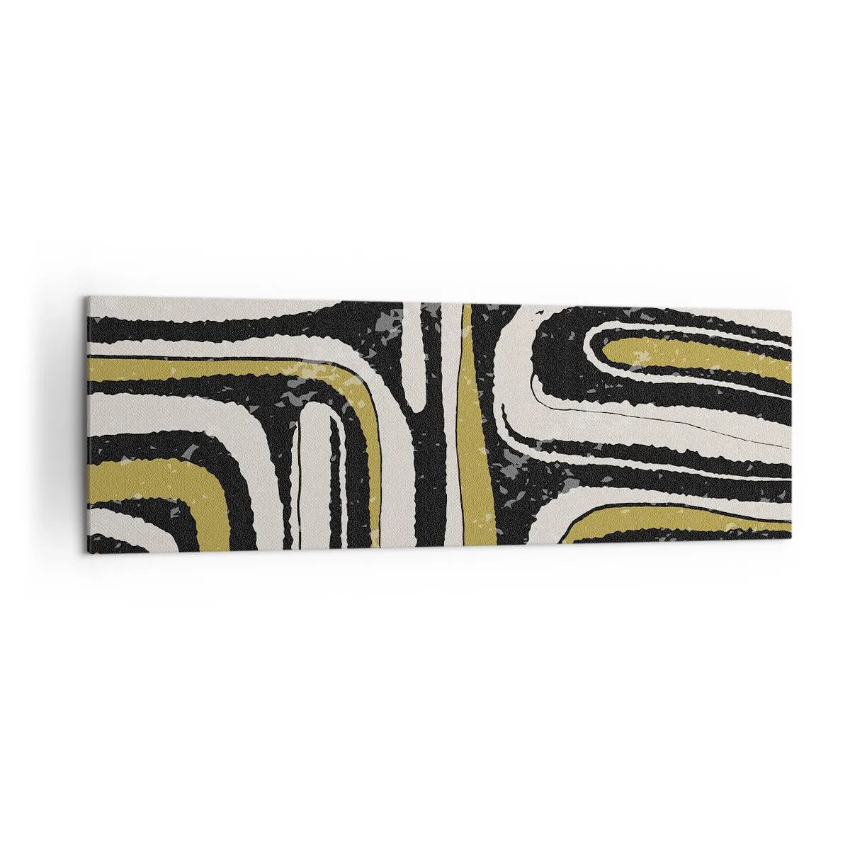 Quadro su tela - Stampe su Tela - Motivo astratto in nero, bianco e oro - 160x50cm - Composizione: strade e vicoli - Decorazione murale moderna per soggiorno e camera da letto ARTTOR