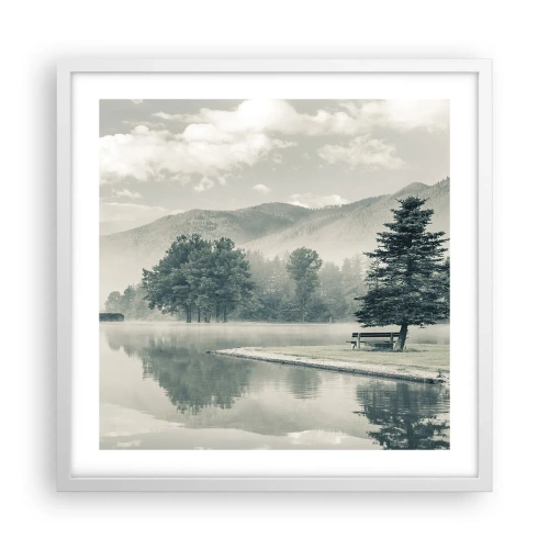 Poster in cornice bianca - Il lago dorme ancora - 50x50 cm