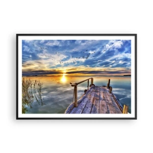 Poster in cornice nera - Molo di legno sul lago al tramonto - 100x70cm - Il vento è andato a dormire - Decorazione murale moderna per soggiorno e camera da letto ARTTOR