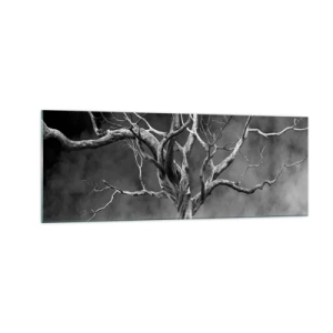 Quadro su vetro - Un albero secco in bianco e nero contro la nebbia - 140x50cm - Primordiale e sacro - Decorazione murale moderna per soggiorno e camera da letto ARTTOR