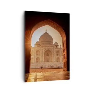 Quadro su tela - Stampe su Tela - Il Taj Mahal alla luce del sole visto dall'arco del cancello - 50x70cm - Monumento all'amore ultraterreno - Decorazione murale moderna per soggiorno e camera da letto ARTTOR