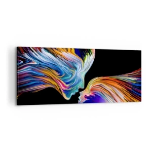 Quadro su tela - Stampe su Tela - Sagome colorate di volti in flussi dinamici su uno sfondo nero - 120x50cm - Fusione di energia e luce - Decorazione murale moderna per soggiorno e camera da letto ARTTOR