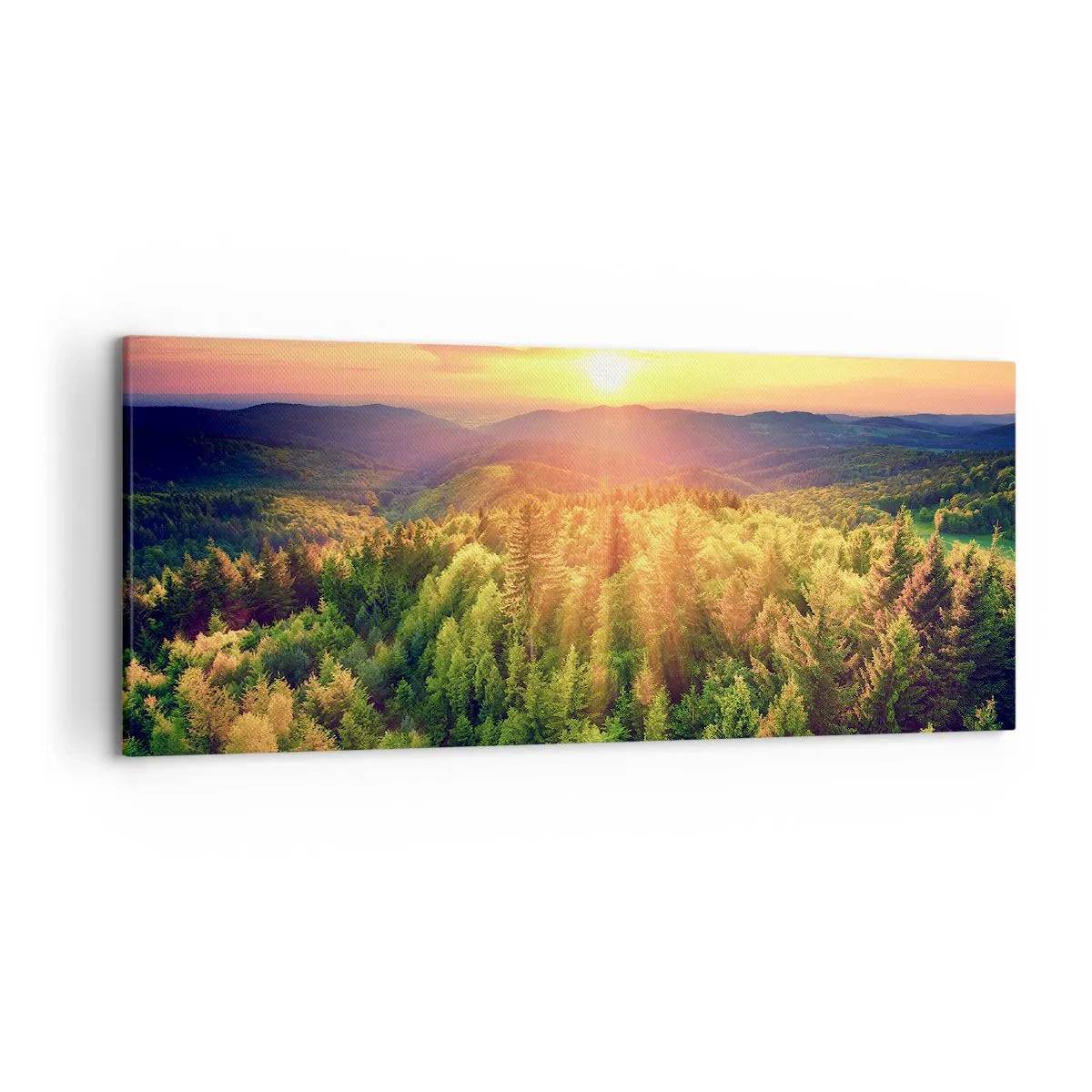 Quadro su tela - Stampe su Tela - Paesaggio forestale con tramonto sulle colline - 120x50cm - Vette e cime - Decorazione murale moderna per soggiorno e camera da letto ARTTOR