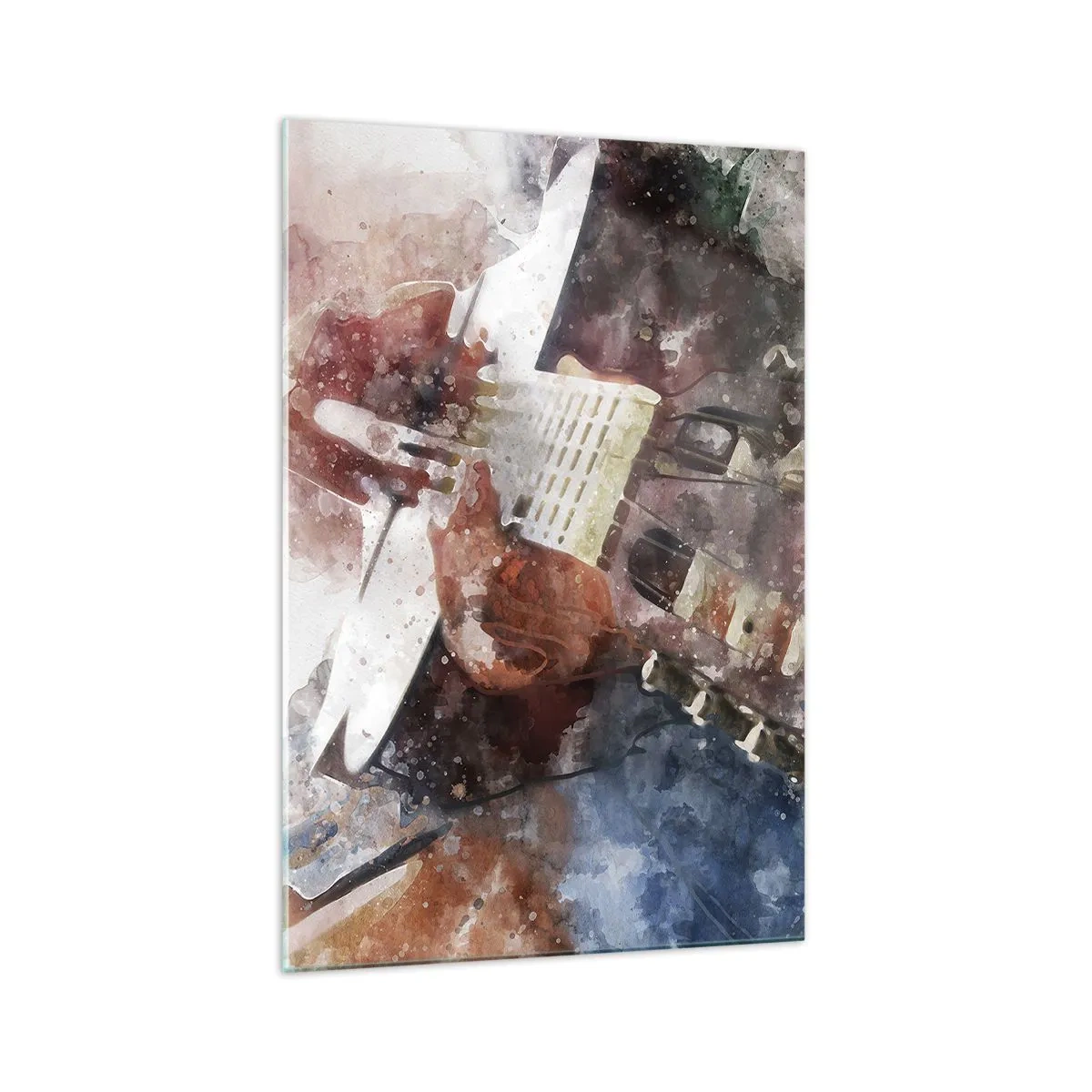 Quadro su vetro - Un'interpretazione artistica di una chitarra in stile acquerello - 70x100cm - E tu che ne pensi? - Decorazione murale moderna per soggiorno e camera da letto ARTTOR