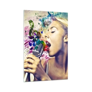 Quadro su vetro - Ritratto artistico di una donna che canta con effetti colorati - 70x100cm - Dipingere il mondo con la voce - Decorazione murale moderna per soggiorno e camera da letto ARTTOR
