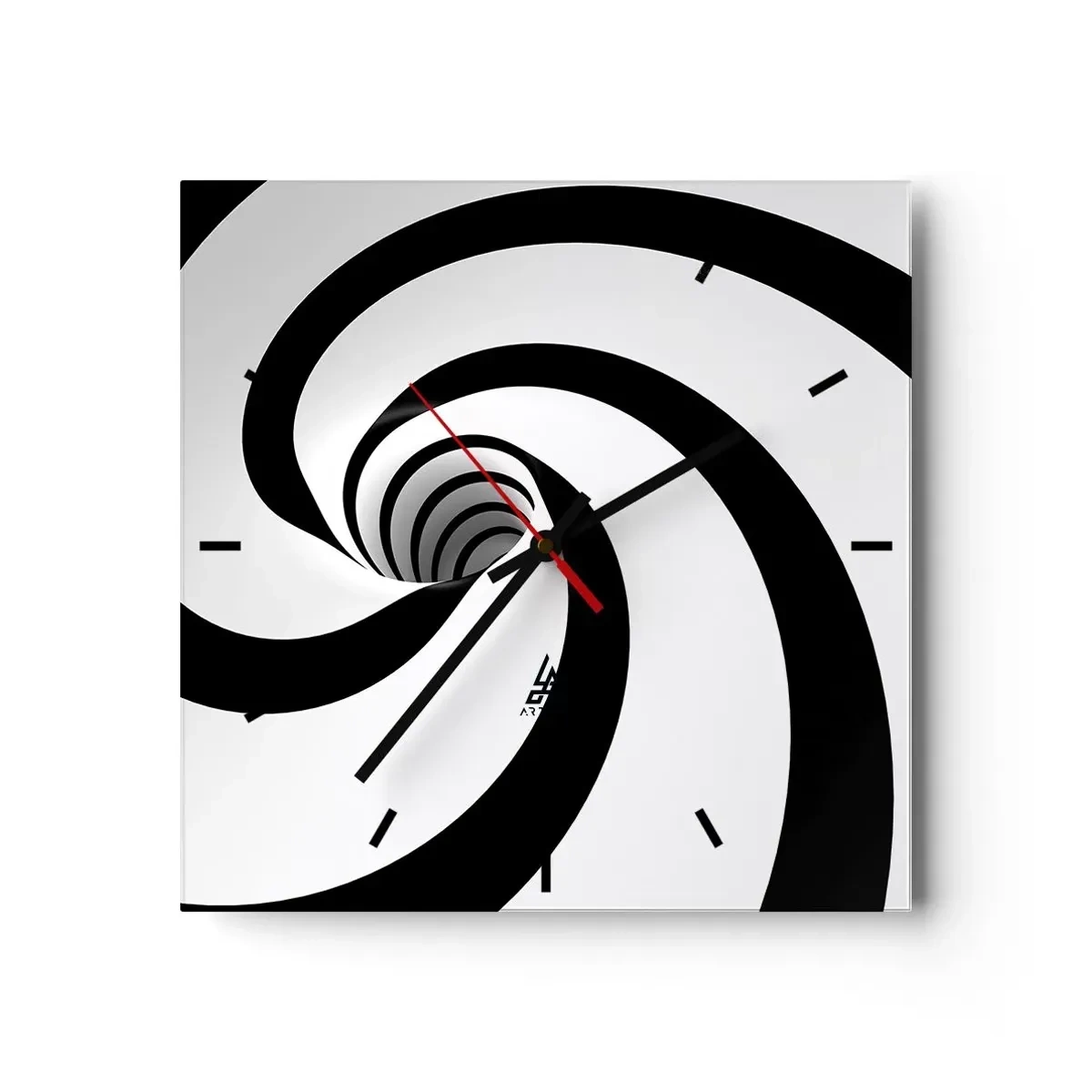 Orologio da parete - Orologio in Vetro - Spirale astratta in bianco e nero con effetto vortice - 30x30cm - Lasciarsi andare al vortice? - Decorazione murale moderna per soggiorno e camera da letto ARTTOR