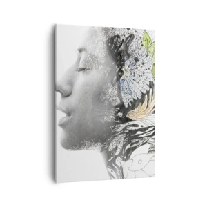 Quadro su tela - Stampe su Tela - Profilo di una donna in un collage artistico di natura e oscurità - 50x70cm - Immersa nella natura - Decorazione murale moderna per soggiorno e camera da letto ARTTOR