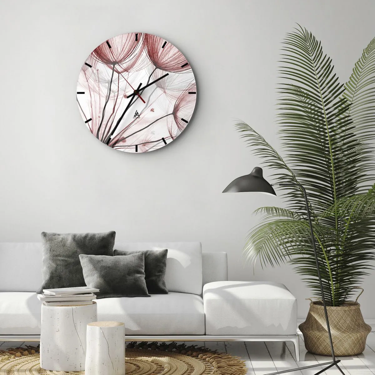 Orologio da parete - Orologio in Vetro - Delicati denti di leone nelle tonalità del rosso e del bianco - 30x30cm - Prima del decollo - Decorazione murale moderna per soggiorno, cucina e camera da letto ARTTOR