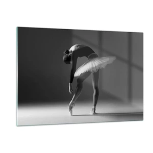 Quadro su vetro - Silhouette in bianco e nero di una ballerina in una posa aggraziata - 120x80cm - Bella ballerina - Decorazione murale moderna per soggiorno e camera da letto ARTTOR
