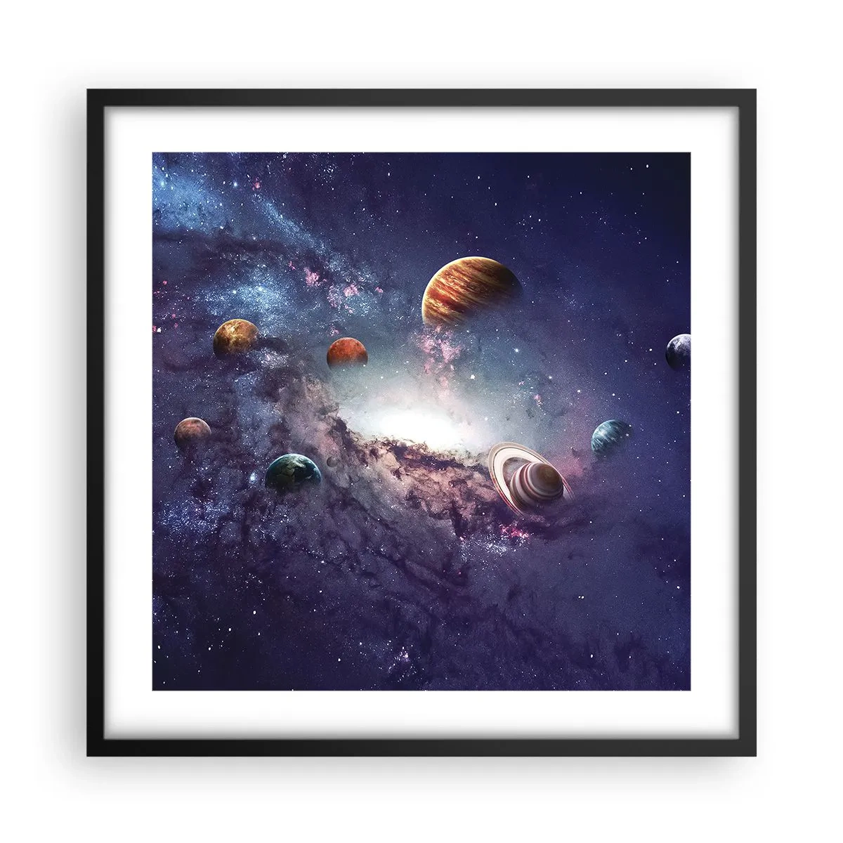 Poster in cornice nera - Sistema solare danzante - 50x50 cm