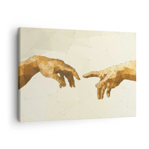 Quadro su tela - Stampe su Tela - Mani geometriche che si protendono l'una verso l'altra su uno sfondo chiaro - 70x50cm - Geometria divina - Decorazione murale moderna per soggiorno e camera da letto ARTTOR