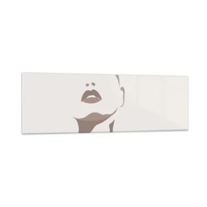 Quadro su vetro - Contorno minimalista del viso di una donna in delicati toni beige - 160x50cm - Fatta di luce e ombra - Decorazione murale moderna per soggiorno e camera da letto ARTTOR