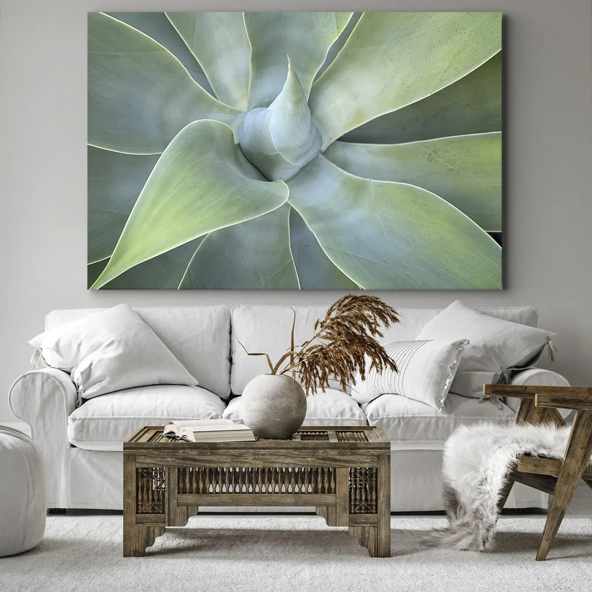 Quadro su tela - Stampe su Tela - Foglie di agave delicate in tonalità di verde - 70x50cm - La nascita del verde - Decorazione murale moderna per soggiorno e camera da letto ARTTOR
