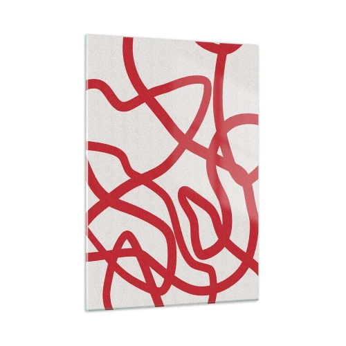 Quadro su vetro - Linee rosse che turbinano dinamicamente su uno sfondo bianco - 50x70cm - Rosso su bianco - Decorazione murale moderna per soggiorno e camera da letto ARTTOR