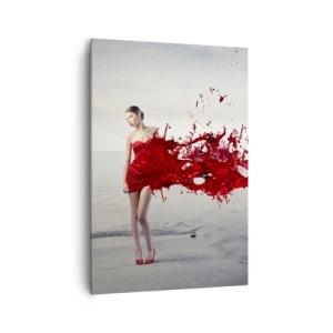 Quadro su tela - Stampe su Tela - Una donna in abito rosso in una composizione artistica in riva all'acqua - 70x100cm - Appassionata come lo scarlatto - Decorazione murale moderna per soggiorno e camera da letto ARTTOR