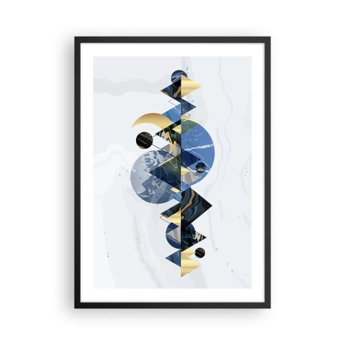 Poster in cornice nera - Astrazione geometrica con elementi dorati e blu navy - 50x70cm - Paesaggio geometrico - Decorazione murale moderna per soggiorno e camera da letto ARTTOR