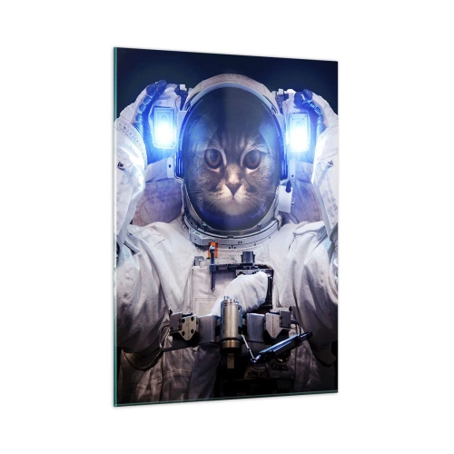 Quadro su vetro - Un cosmonauta con la testa di gatto nello spazio - 50x70cm - Houston, avete un problema - Decorazione murale moderna per soggiorno e camera da letto ARTTOR