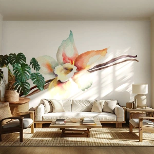 Fotomurali Premium Sand - Dolcezza versata con la vernice - Fiore di vaniglia, Fiore, Bastoncino di vaniglia - 150x105 cm