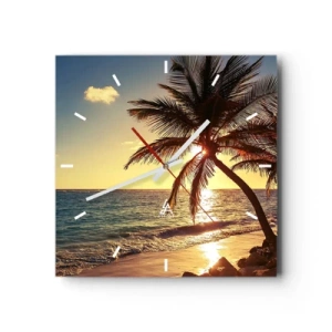 Orologio da parete - Orologio in Vetro - Tramonto tropicale su una spiaggia con palme - 30x30cm - Estate sotto le palme - Decorazione murale moderna per soggiorno e camera da letto ARTTOR
