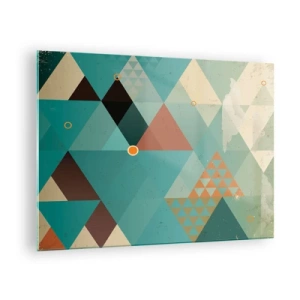 Quadro su vetro - Geometria nei toni del turchese e del marrone con triangoli - 70x50cm - Unità della molteplicità, molteplicità dell'unità - Decorazione murale moderna per soggiorno e camera da letto ARTTOR